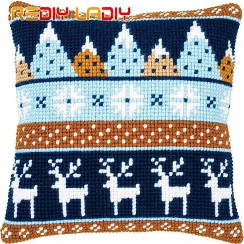 Cross Stitch Cushion Cover Winter Motifs Pillow Case Pre-Printed Canvas Acrylic Thick Yarn Cross-stitch Needlepoint Kits Crafts