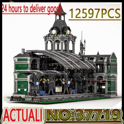 Hot 12597PCS Modular Train Station Collection MOC-37719 Architecture Building Blocks Bricks Ultimate Street View Toys Gift DHL