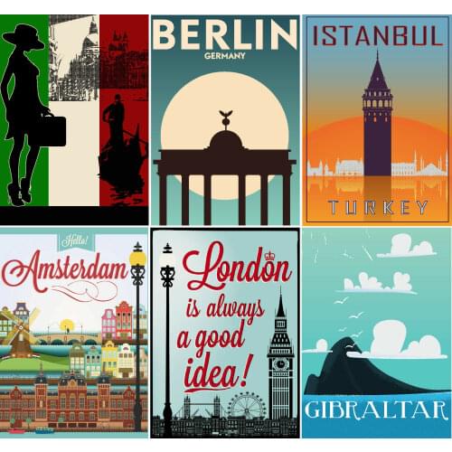Lot Style Choose VINTAGE TRAVEL BERLIN PARIS Art print Silk poster Home Wall Decor