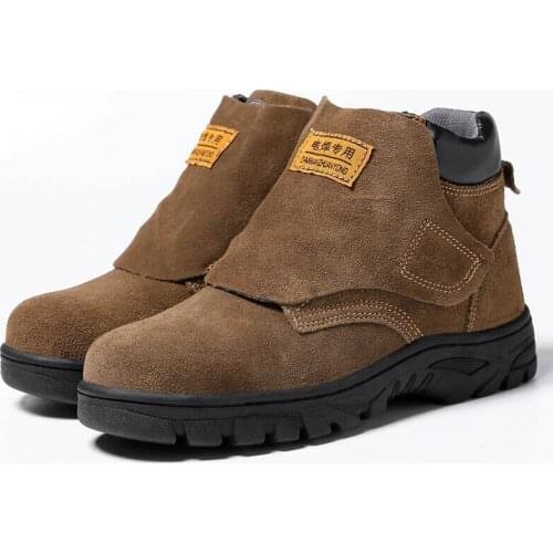 Mens leisure steel toe caps working safety boots electric welder cow suede leather shoes worker platform boot ankle botas male