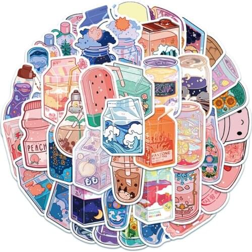 10/30/50 PCS cute and sweet food and beverage bottle stickers creative handbook diary mobile phone case decoration stickers gift