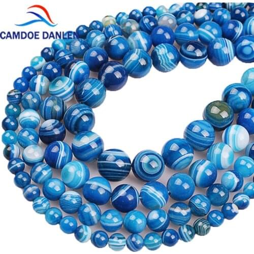 Natural Stone Top Grade Blue Onyx Stripe Agates Round Loose Beads 6 8 10 12 14MM DIY Bracelet Necklace Beads For Jewelry Making