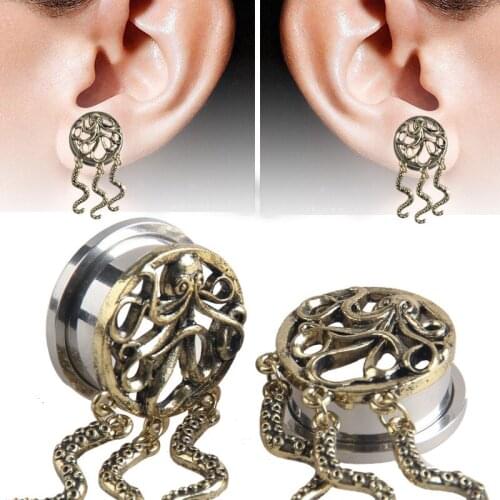 New 316L Stainless Steel Octopus Fashion Design Ear Plugs Hollow Expander Stretche Flesh Tunnels Body Piercing Jewelry