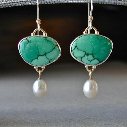 Retro Imitation Pearl Earrings for Women Jewelry Party Girl Gift Female Fashion Green Imitation Marble Geometric Drop Earrings