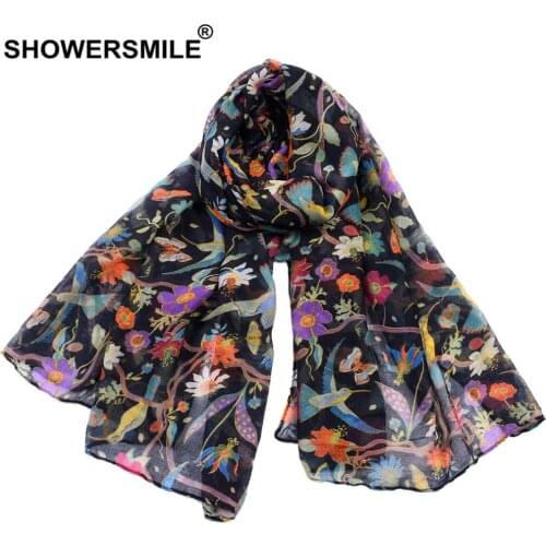 SHOWERSMILE Women Scarf Flower Print Voile Spring Autumn Colourful Scarfs for Ladies Scarf Women Echarpe
