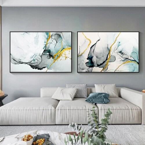 Modern Abstract Canvas Painting Grey Golden Line Wall Art Posters and Prints Nordic Pictures for Living Room Home Decoration