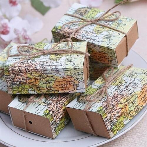 Wedding Favors and Gifts Wedding Candy Box for Guests World Map Kraft Paper Gift Bag Event Party Supplies baby shower package