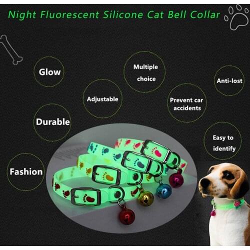 Luminous Pet Dog Collar with Bell Night Glowing Walking Collar for Dogs Cats Dog Necklace Collars for Kitten Collares Para Perro