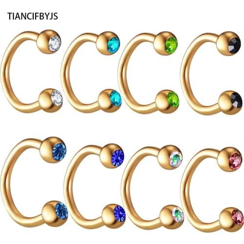 TICNCIFBYJS 100pcs 10 color Gold Black Rainbow Silver Circular Horseshoe Nose Ring Lip Ring BCR Piercing earring Body Jewelry