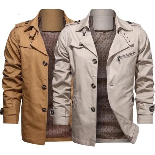 Trench Jacket Mens Fashion Middle Length Cotton Business Windbreaker Coats Autumn Outdoor Bomber Male Military Tactical Outwear
