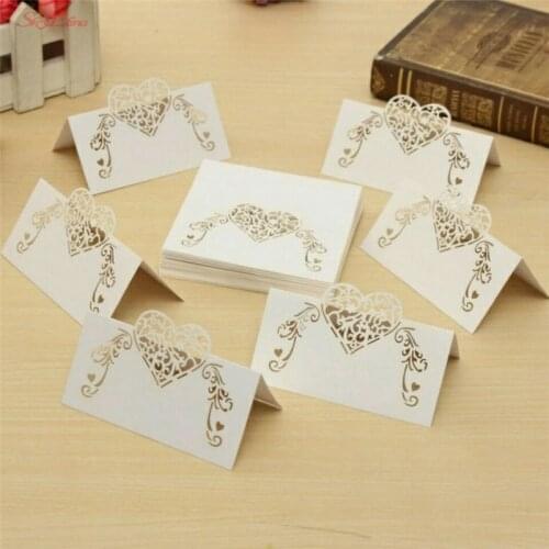 Birthday Party Table Name Place Cards Laser Cut 10/50/100pcs Hollow Pattern Heart Shape Wedding Event Table Name Card 5z