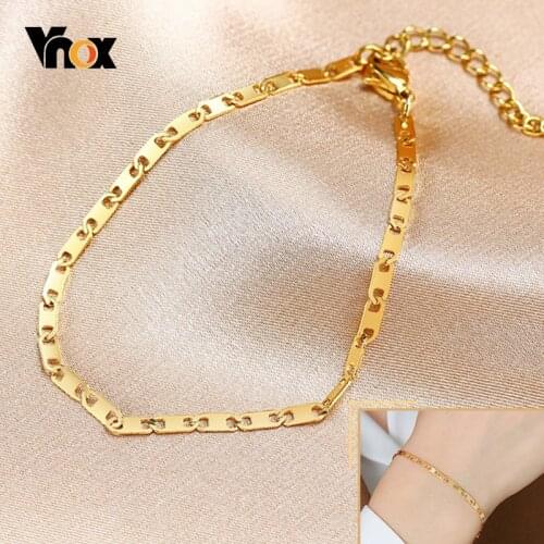 Vnox Slim Anchor Chain Bracelet, Gold Tone Stainless Steel Wristband, Simple Minimalist Lady Party Street Jewelry Gift