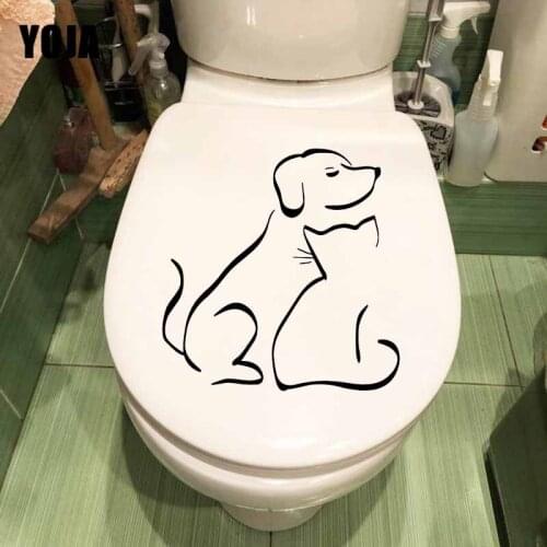 YOJA 24.1X24.6CM Cute Cat And Dog Wall Decal Home Decor Living Bedroom Toilet Sticker T5-0155