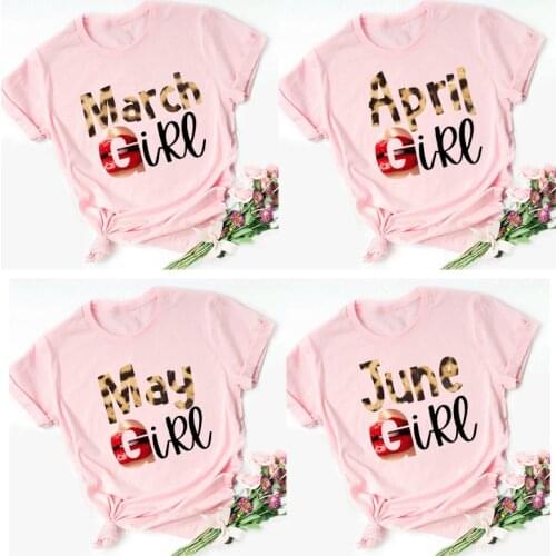 Fashion January-December Month Tshirt Women Sexy Leopard Lip Print Graphic T Shirts 00s Girls Friends Birthday Gift Summer Tops