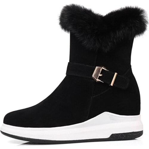 Large Size 43 Women Platform Snow Boots Warm Short Fur Plush Winter Ankle Ladies Suede Zip Casual Shoes Female Zapatos Mujer