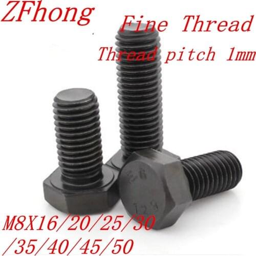 10pcs DIN933 Thread Pitch 1.0mm M8*16/20/25/30/35/40/45/50 Fine Thread Hex Bolt