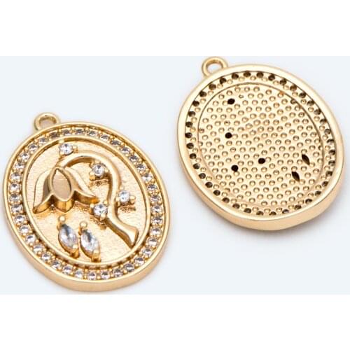 4pcs CZ Paved Gold Oval Flower Charms, Earring Findings, Jewelry Making Supplies, Diy Material (GB-2268)