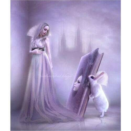 5D DIY Full Round Diamond Painting Catrin Welz-Stein Model Beauty & White Rabbit Cross Stitch Embroidery Mosaic Home Decor Y1578