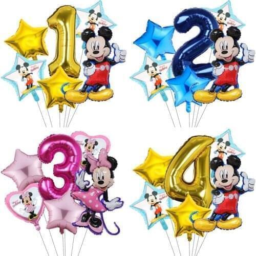 6pcs Mickey Minnie Balloons Baby Shower Birthday Party Decorations 32inch Number Cartoon Mickey Mouse Balloon Kids Toys Globos