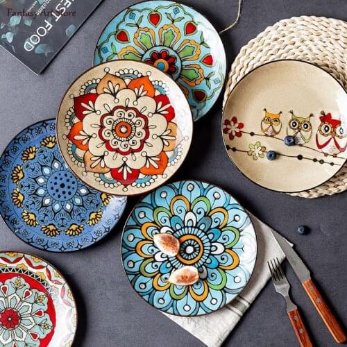 8.5-inch Chinese-style Ceramic Food Plates, Kitchen Utensils, Porcelain Dinner Plates, Color Enamel Bone China Tableware