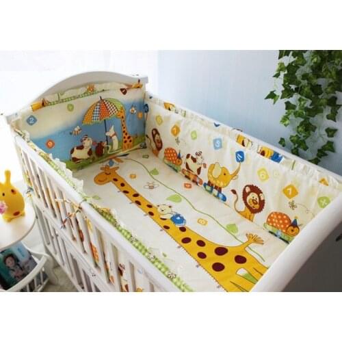 Promotion! 6PCS Crib Bedding Set Animal Design Baby Bedding Set for Newborn (bumpers+sheet+pillow cover)