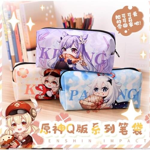 Anime Game Genshin Impact Diluc Klee Venti Paimon Student Pen Bag Case High Capacity Storage Bag Cosplay Stationery Pencil Box