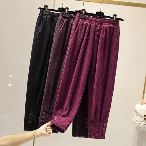 New Arrival Spring Autumn Women Elastic Waist Corduroy Harem Pants all-matched Casual Pants Plus Size Femme Trousers S485