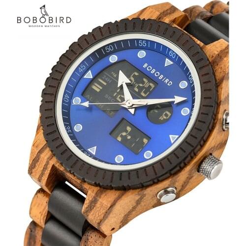 Bobo Bird Wood Man Digital Watch for Man Watch Male Dual Display Mens Watches Handmade Quartz Wristwatch Auto Date
