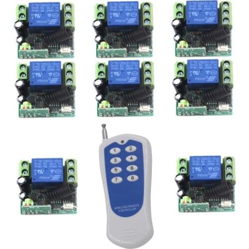 DC 12V 10A 1CH RF Wireless Remote Control Switch System,315/433 MHZ 8CH Transmitter+8 X Receivers,Momentary/Toggle SKU: 5459
