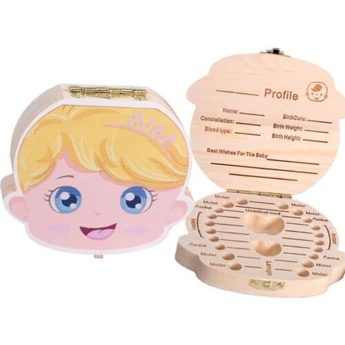 Wooden Baby Kids Tooth Storage Box English/Spanish/French/Russian/Italian Teeth Umbilical Lanugo Organizer Gift Keepsakes Save