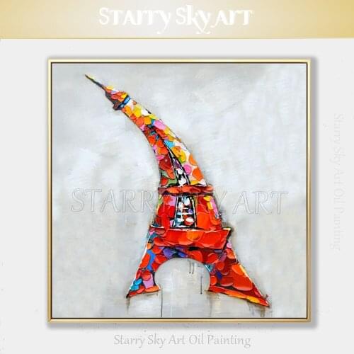 Cheap Price Hand-painted Funny Design Eiffel Tower Oil Painting on Canvas Special Eiffel Tower Oil Painting for Wall Decoration