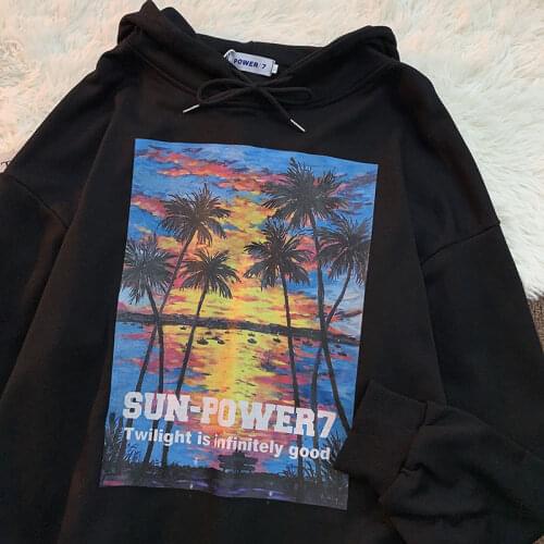 SUN-POWER Aesthetic Print Designer Hoodies American Casual Tops 2021 Autumn New Hip Hop Sweatshirt Korean Fashion Teens Clothes