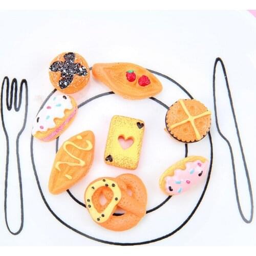 10pcs Mix DIY Artificial food cake charms Bread Cookies For Acrylic jewelry cream glue mobile phone shell accessories XL810