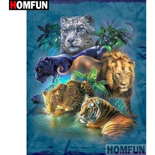 HOMFUN Full Square/Round Drill 5D DIY Diamond Painting "Animal tiger lion" Embroidery Cross Stitch 3D Home Decor Gift A16915