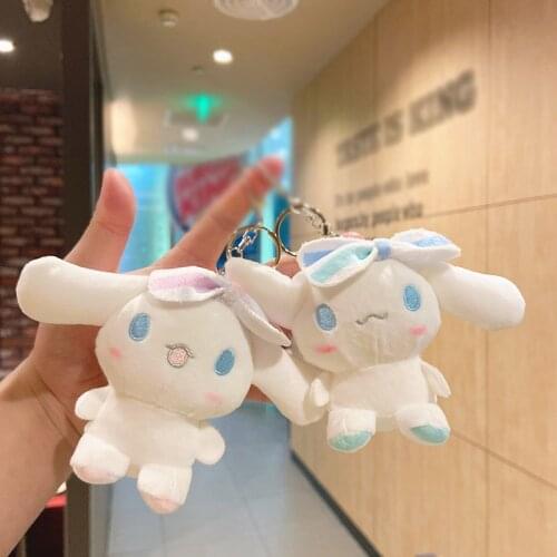 Kawaii Plush Toys Cute Cartoon Cinnamoroll Soft Plush Doll Backpack KeyChain Car Key Pendant Bag Ornaments Kids Toys Girls Gifts