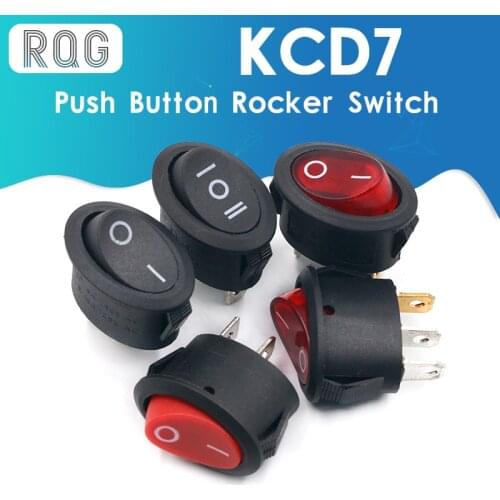 5Pcs 26x14mm KCD7 Oval Push Button Rocker Switch 6A 250V 10A 125V AC Toggle IO On-Off Car Boat Power Switch 2Pin 3Pin LED Light