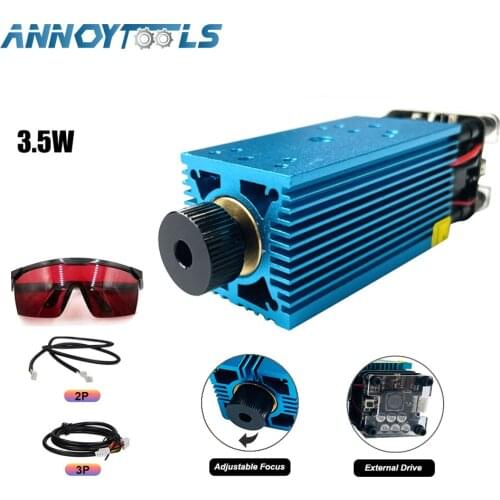 3.5W Blue Adjust Focus Laser Module 450nm TTL/PWM Engraving Metal Cutting Wood Machine Tool Compressed Spot Technology+Glasses