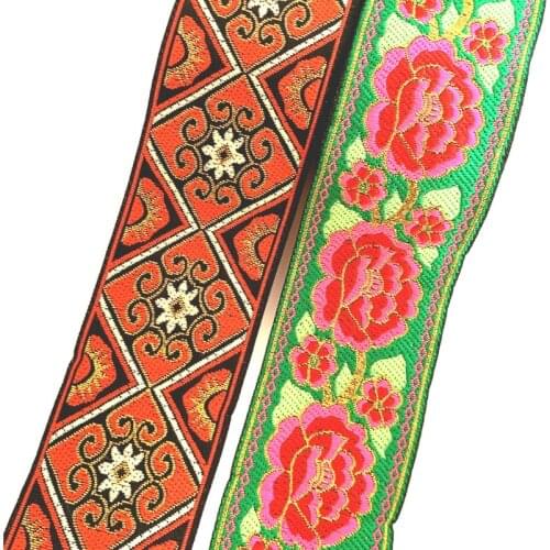 ZERZEEMOOY 2" 5cm 7yard/lot High Quality Woven Jacquard Ribbon Black background Red Flowers Pattern Straps And Belt Lace