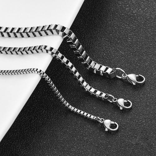 Stainless Steel Box Chain Checkered Necklace Everyday Wear Mens and Womens Jewelry
