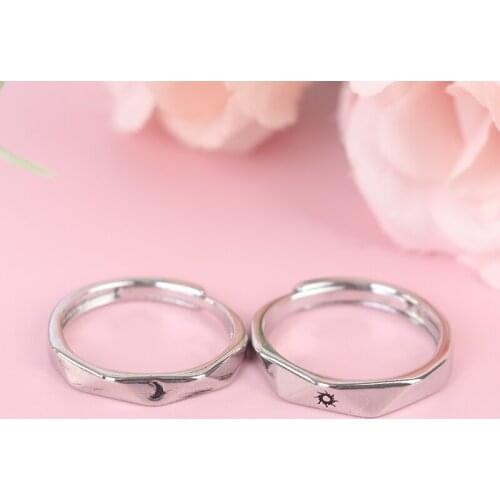 Fashion Simple Opening Sun Moon Ring Minimalist Silver Color Sun Moon Adjustable Ring For Men Women Couple Engagement Jewelry