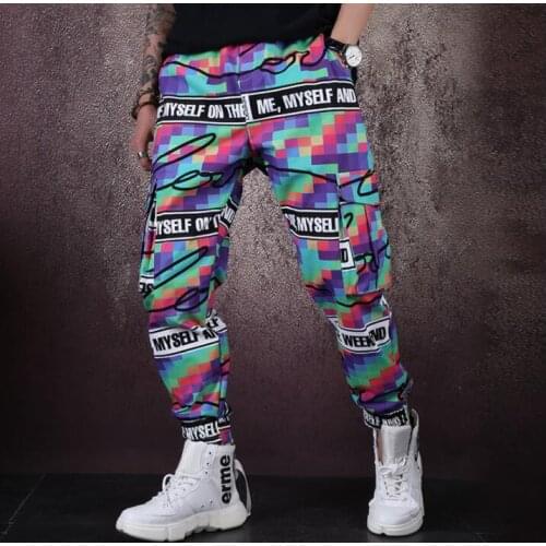 Mens pants stage personality Loose Tooling Multi-pocket pant men trousers multicolor singer dance rock fashion street novelty