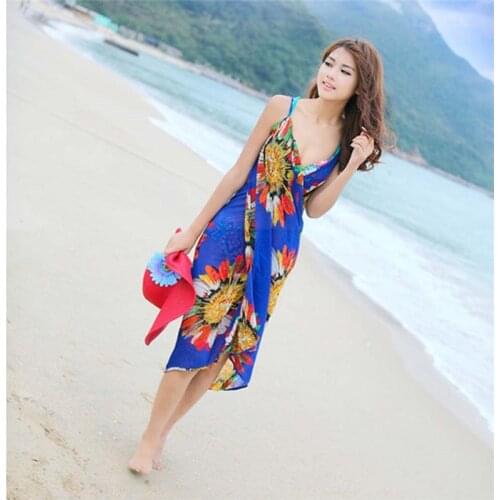 Cover-ups Sexy Beach Dress Women Open-Back Printed Swimwear Halter Sling Chiffon Beach Towel Bikini Wrap Pareo Skirts 2021
