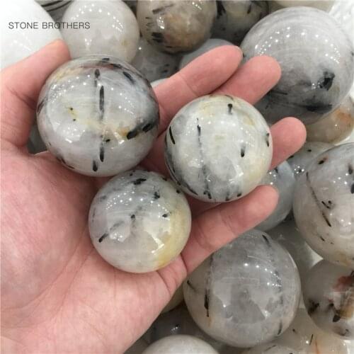 3-6cm Natural Stones Crystal Ball Black Quartz Rutilated Healing Stone Energy Ore Mineral Crafts Home Decoration