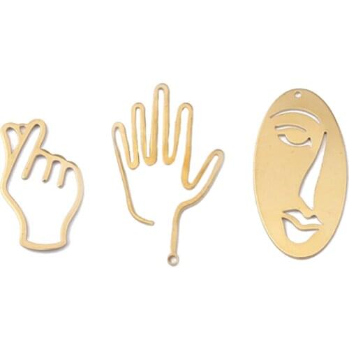 20pcs Raw Brass Than heart Hollow Hand human Smile face Charms Pendant For DIY Jewelry Necklace Earring Making Findings