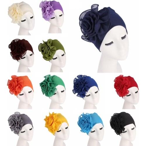 New Fashion Women Flower Turban Muslim Hijab Bonnet Beanie Chemo Cap Cancer Hat Islam Headscarf Arabic Hair Loss Cover Headwear