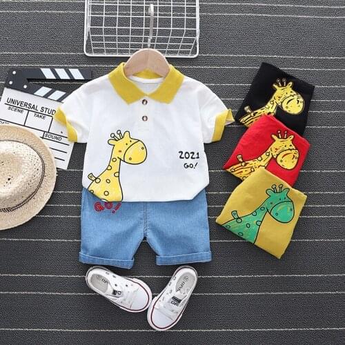 Baby boy clothes summer fashion cartoon giraffe cute short sleeve shorts suits baby 2 pieces casual suits for boys kids clothes