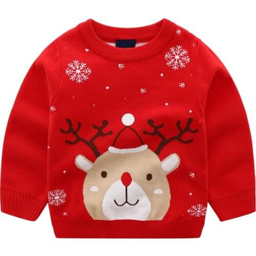 Autumn And Winter New Boys And Girls Christmas Snowflake Deer Jacquard Sweater Cartoon Cute Double Cotton Sweater