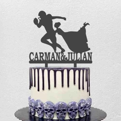 Personalized American Football Cake Topper Custom Couples Name Bride and Groom Playing Rugby Silhouette Wedding Party Decoration