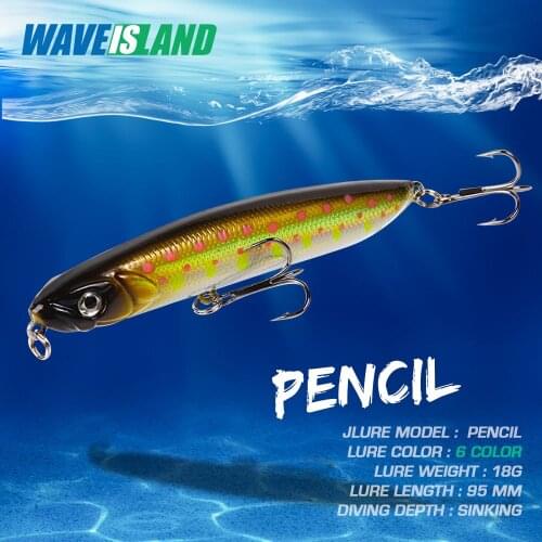 WAVEISLAND Pencil Lure Popper Long Throw Fish Lure 18g/9.5cm Tackle Articulos Steel ball laser Lure Swim Pesca sinking bait