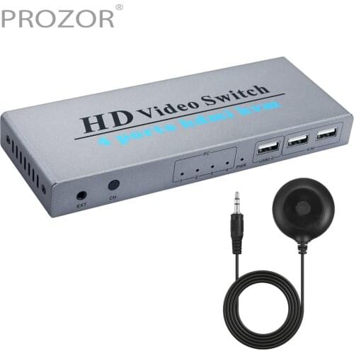 PROZOR HDMI KVM Switch 4 In 1 Out HDMI Switcher Box Support 4 Pcs Share Monitor Mouse Keyboard & USB Device for Windows 10 PC